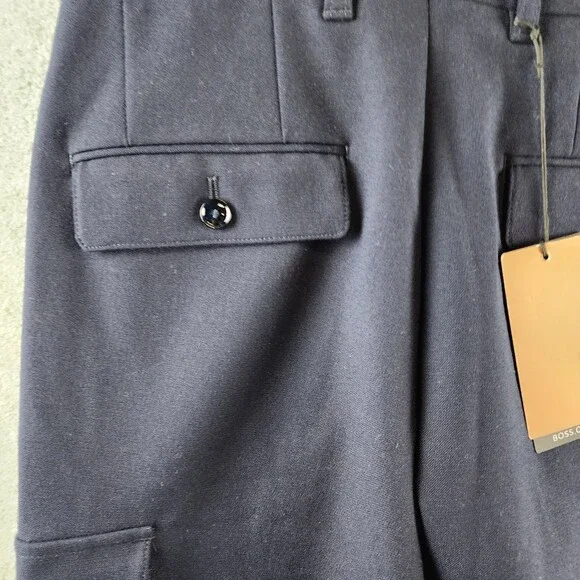 BOSS Pepe Cargo Wool Relaxed Fit Pants Mens 32R Dark Blue Zip Fly Button Closure